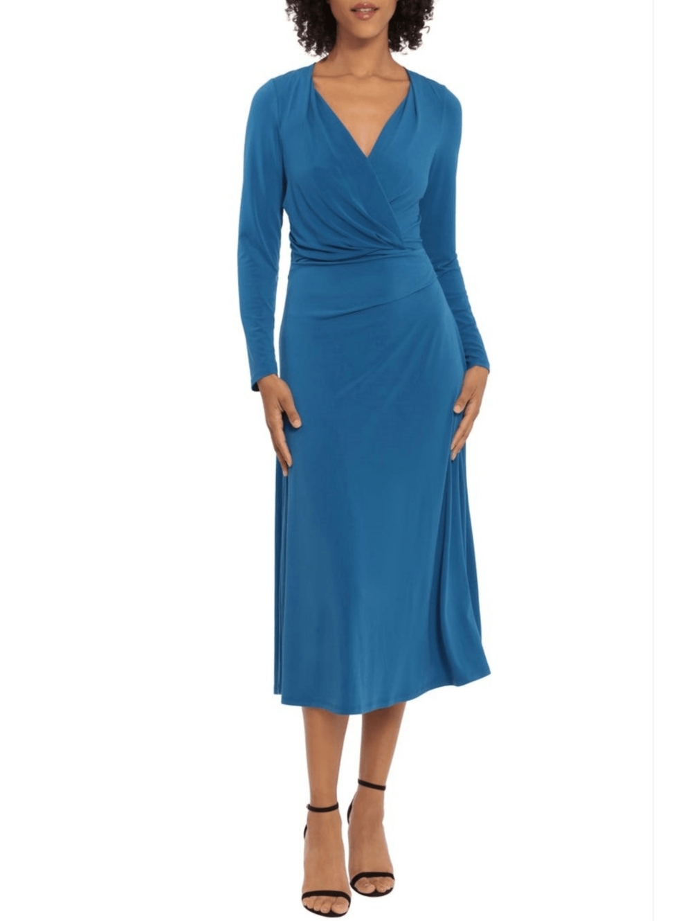 Maggy London Teal Blue Wrap-Front Long Sleeve Midi Dress Sz 18 New $182